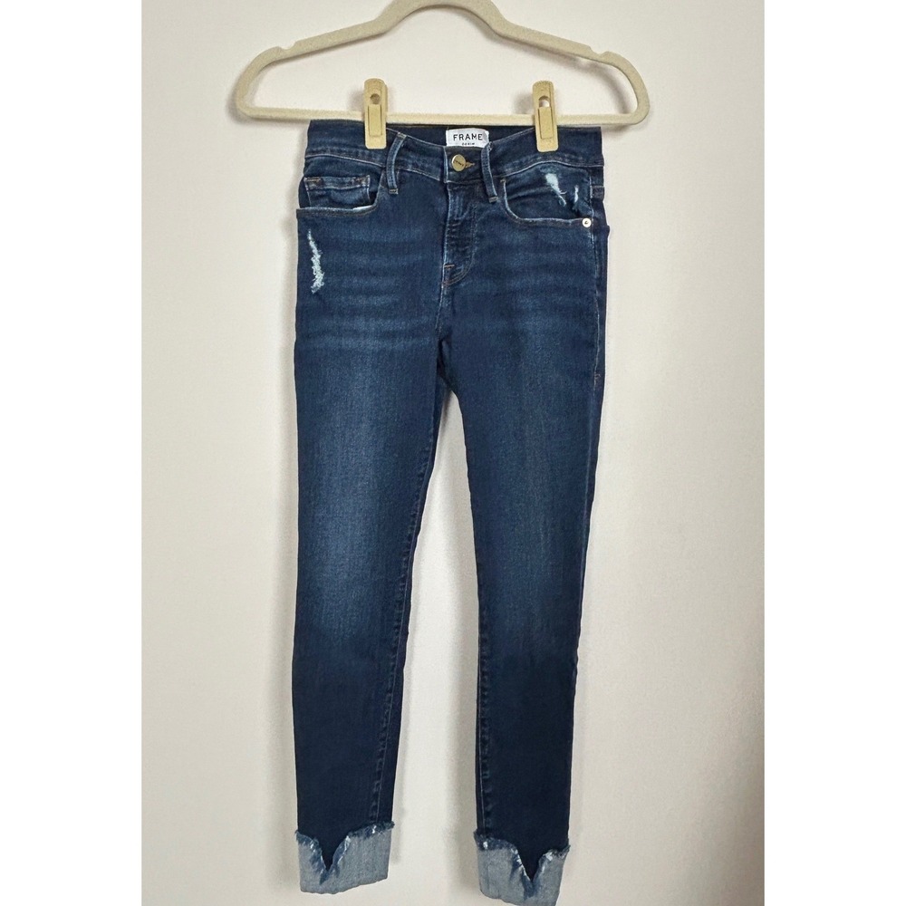 Frame Le Skinny de Jeanne Crop Skinny Jeans Womens 26 VCuff Distressed Denim